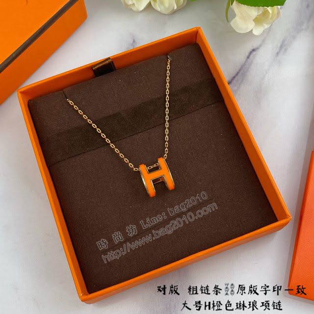 Hermes首飾品 愛馬仕橙色H琳琅大號項鏈 Hermes對版粗鏈條女士項鏈  zgh1526